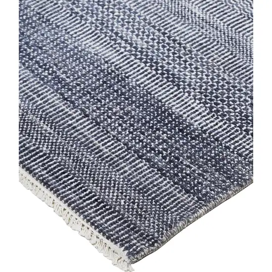 Blue And Gray Wool Striped Hand Knotted Area Rug Photo 3