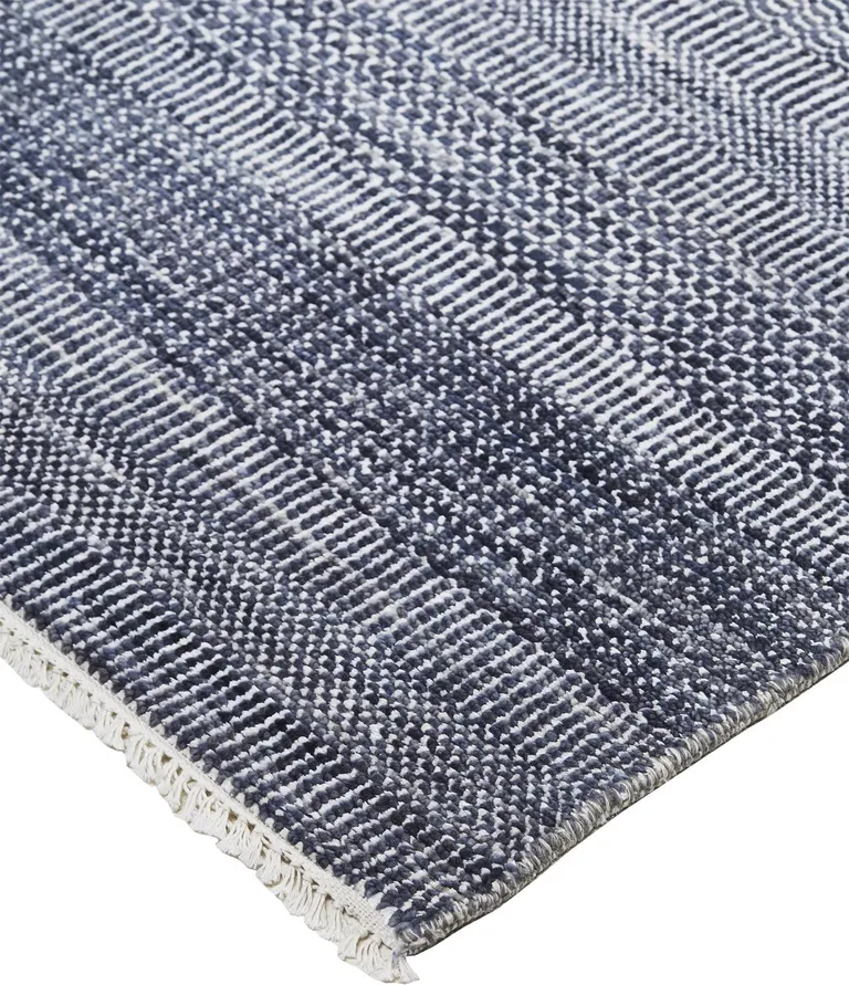 Blue And Gray Wool Striped Hand Knotted Area Rug Photo 3