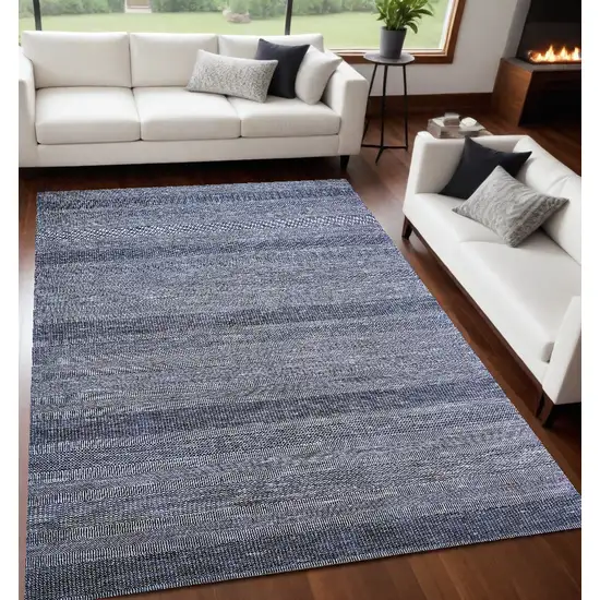 Blue And Gray Wool Striped Hand Knotted Area Rug Photo 1