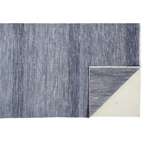 Blue And Gray Wool Striped Hand Knotted Area Rug Photo 4