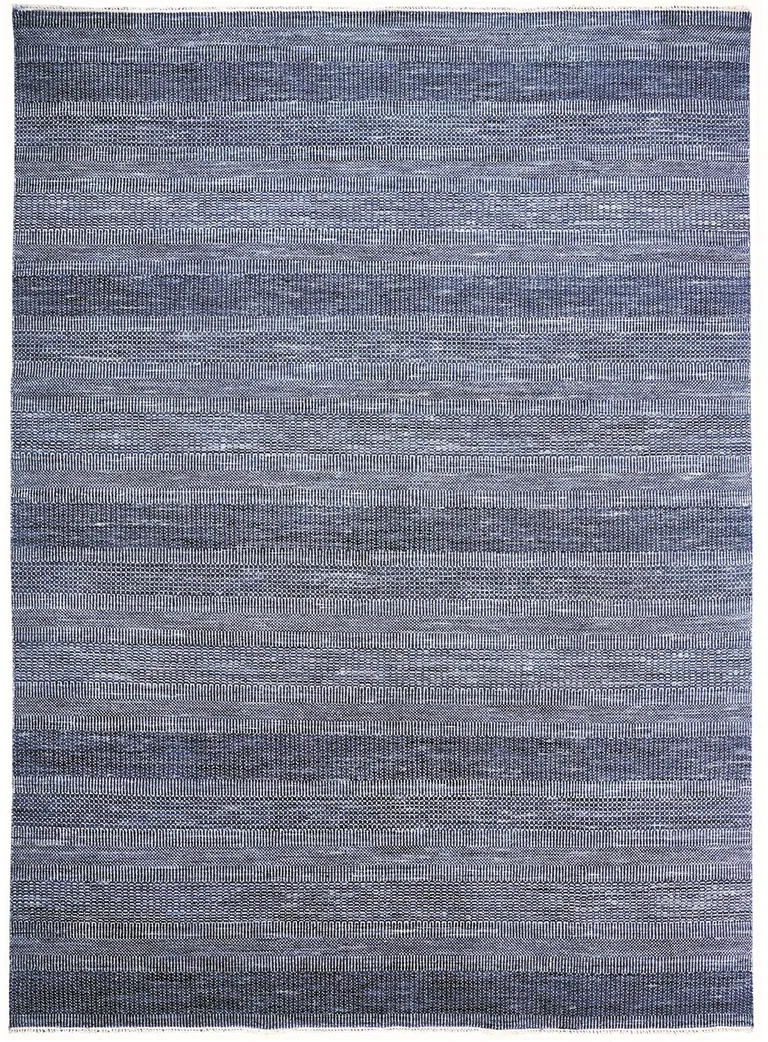 Blue And Gray Wool Striped Hand Knotted Area Rug Photo 1