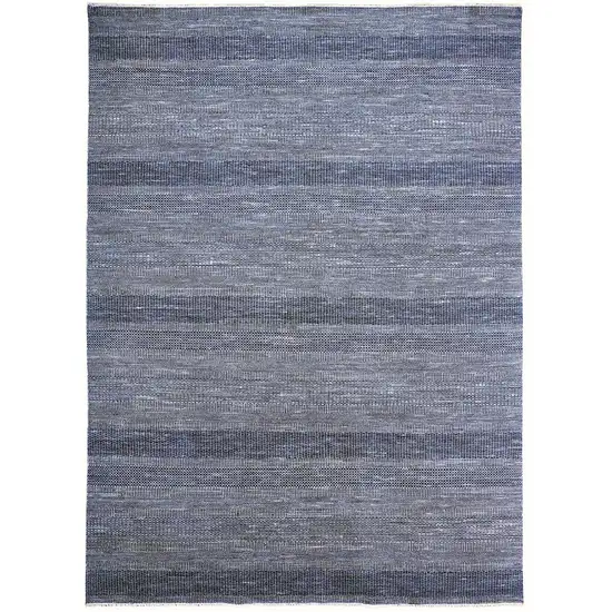 Blue And Gray Wool Striped Hand Knotted Area Rug Photo 1