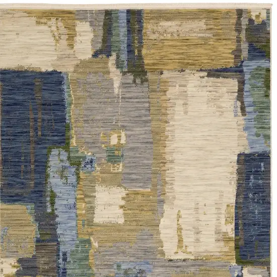 Blue And Green Abstract Area Rug With Fringe Photo 7