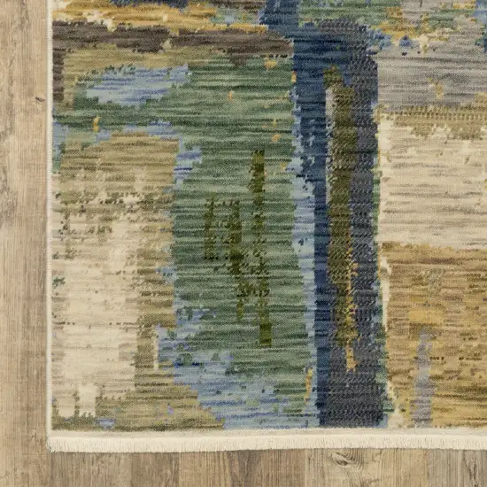 Blue And Green Abstract Area Rug With Fringe Photo 5