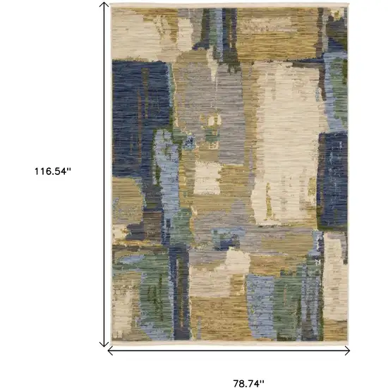 Blue And Green Abstract Area Rug With Fringe Photo 3