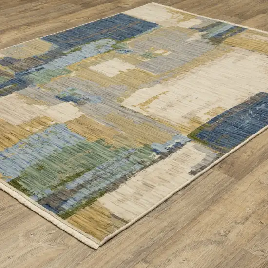 Blue And Green Abstract Area Rug With Fringe Photo 4