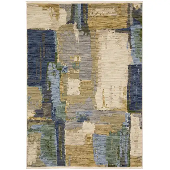 Blue And Green Abstract Area Rug With Fringe Photo 2