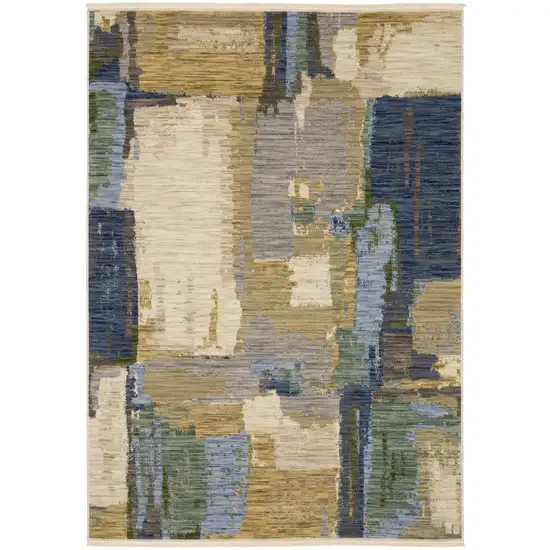 Blue And Green Abstract Area Rug With Fringe Photo 6