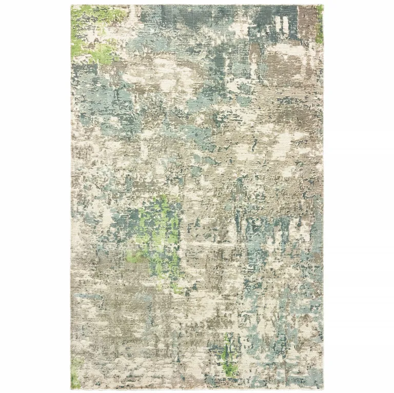 Blue And Green Abstract Hand Loomed Stain Resistant Area Rug Photo 1