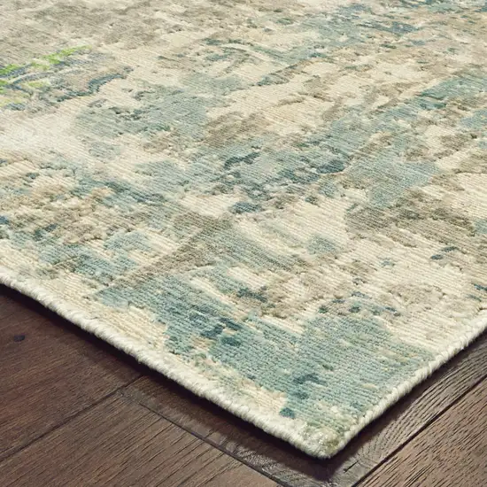 Blue And Green Abstract Hand Loomed Stain Resistant Runner Rug Photo 3