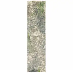 Photo of Blue And Green Abstract Hand Loomed Stain Resistant Runner Rug