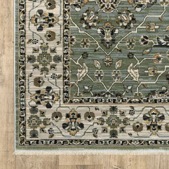 Blue And Green Floral Area Rug With Fringe Photo 5