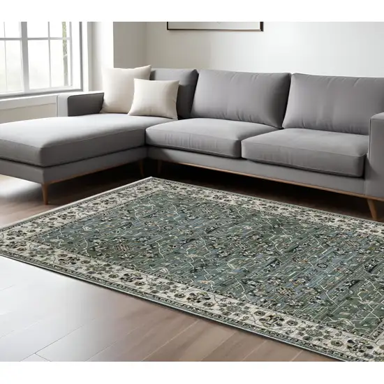 Blue And Green Floral Area Rug With Fringe Photo 1