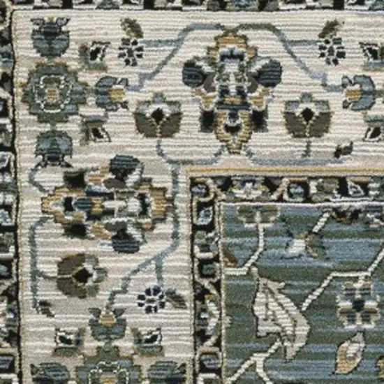 Blue And Green Floral Area Rug With Fringe Photo 8