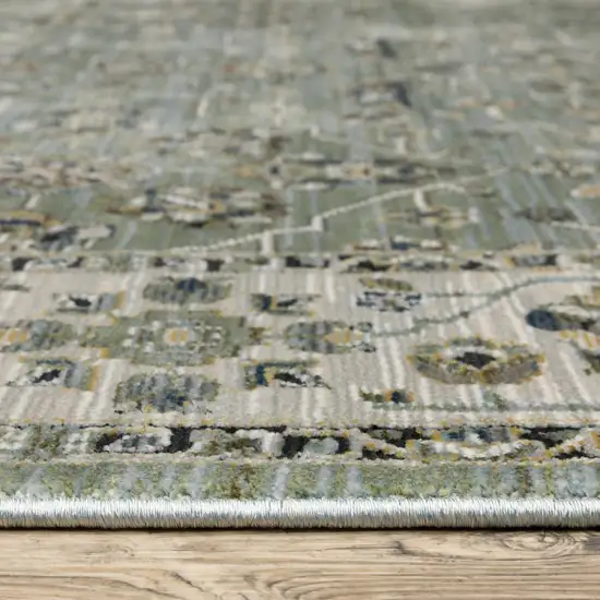 Blue And Green Floral Area Rug With Fringe Photo 7