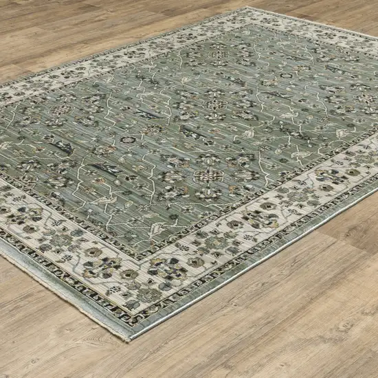 Blue And Green Floral Area Rug With Fringe Photo 4