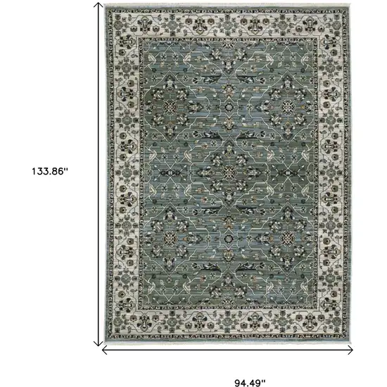 Blue And Green Floral Area Rug With Fringe Photo 3