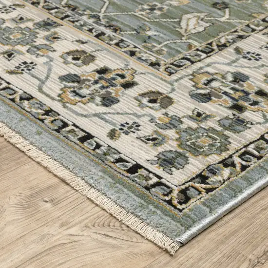 Blue And Green Floral Area Rug With Fringe Photo 6