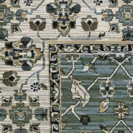 Blue And Green Floral Area Rug With Fringe Photo 8