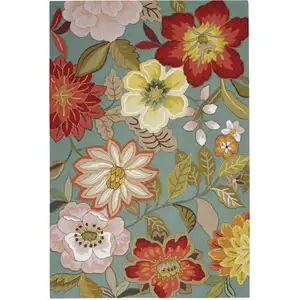 Photo of Blue And Green Floral Hand Hooked Handmade Area Rug