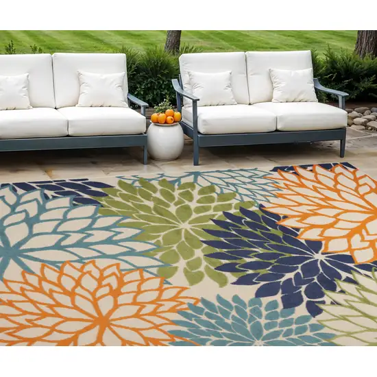 Blue And Green Floral Power Loom Area Rug Photo 1