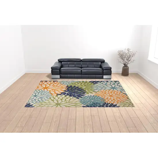 Blue And Green Floral Power Loom Area Rug Photo 2