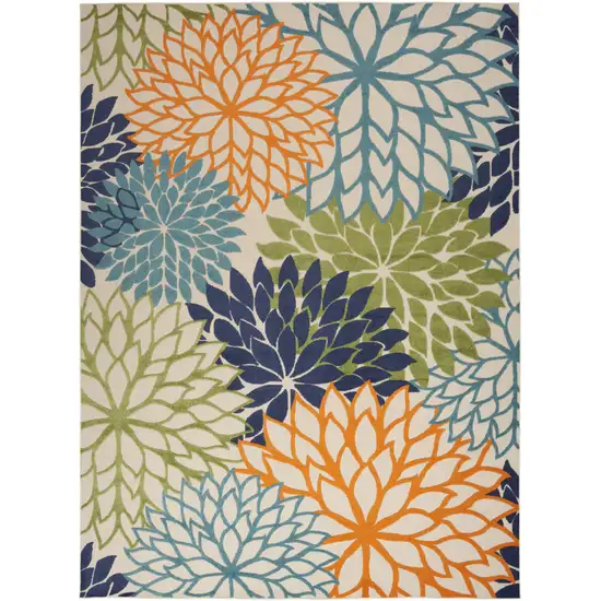 Blue And Green Floral Power Loom Area Rug Photo 1