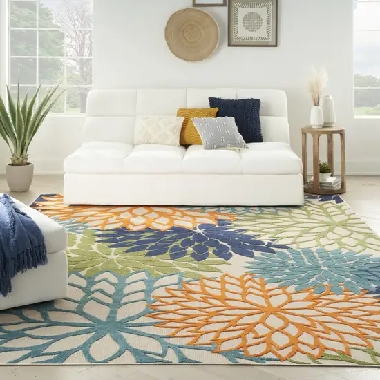 Blue And Green Floral Power Loom Area Rug Photo 8