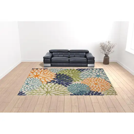 Blue And Green Floral Power Loom Area Rug Photo 2