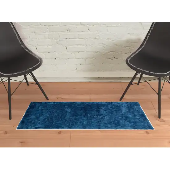 Blue And Green Shag Tufted Handmade Area Rug Photo 2