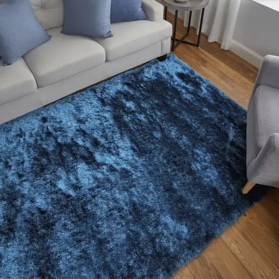 Blue And Green Shag Tufted Handmade Area Rug Photo 6