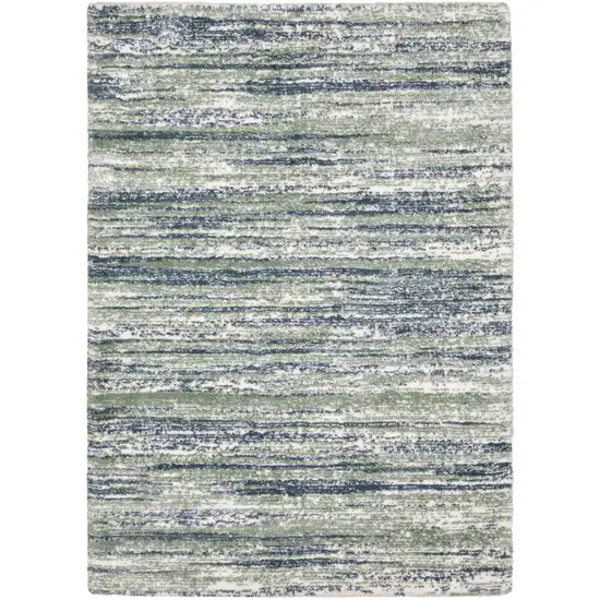 Blue And Green Striped Distressed Area Rug Photo 7