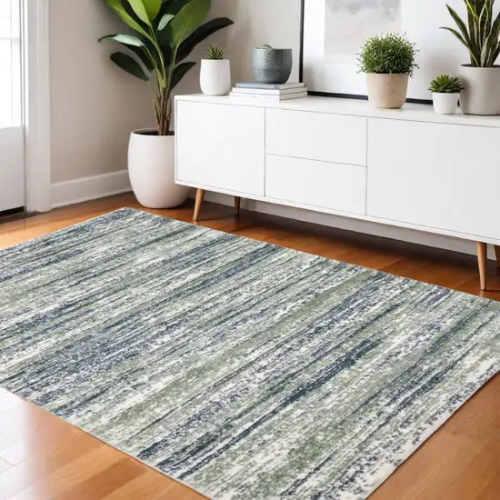 Blue And Green Striped Distressed Area Rug Photo 1