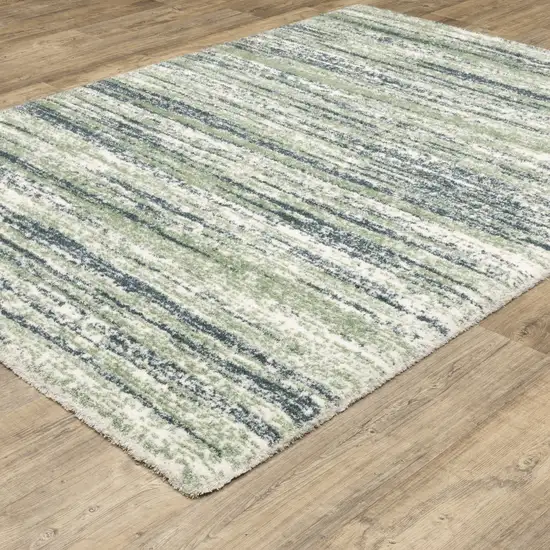 Blue And Green Striped Distressed Area Rug Photo 9