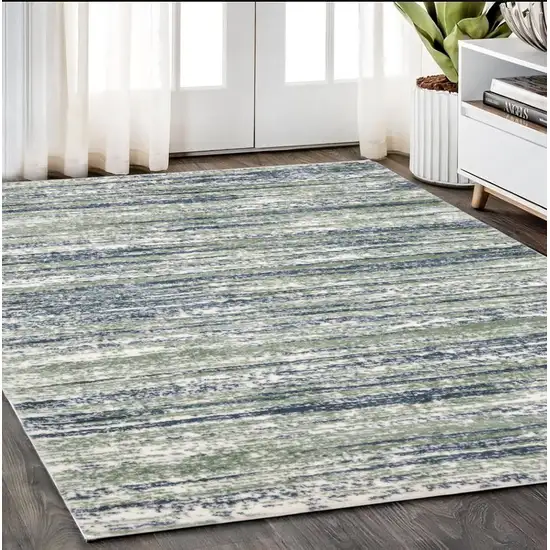 Blue And Green Striped Distressed Area Rug Photo 1