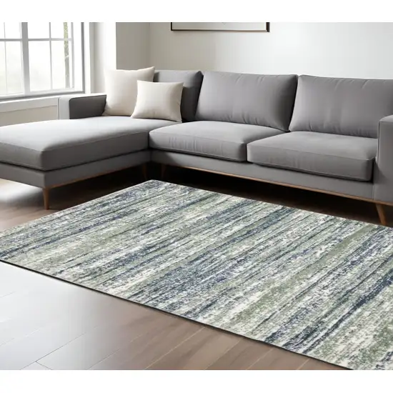 Blue And Green Striped Distressed Area Rug Photo 1