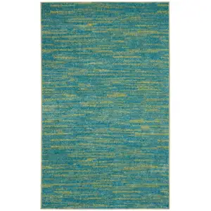 Photo of Blue And Green Striped Non Skid Indoor Outdoor Area Rug