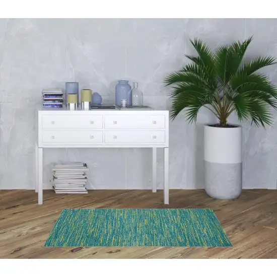 Blue And Green Striped Non Skid Indoor Outdoor Area Rug Photo 2