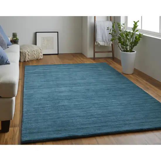 Blue And Green Wool Hand Woven Stain Resistant Area Rug Photo 6