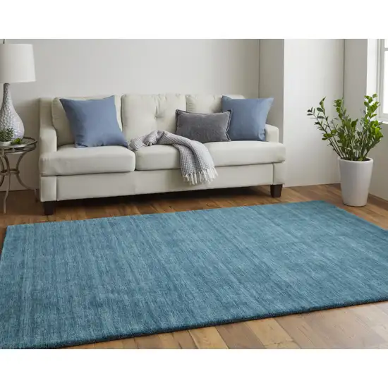 Blue And Green Wool Hand Woven Stain Resistant Area Rug Photo 7