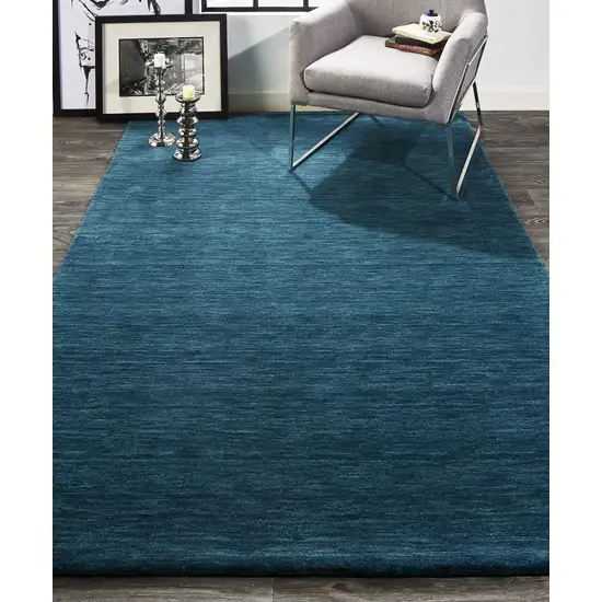 Blue And Green Wool Hand Woven Stain Resistant Area Rug Photo 8