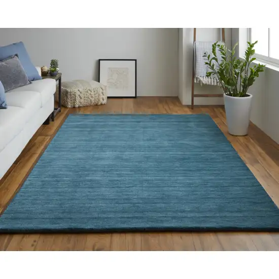 Blue And Green Wool Hand Woven Stain Resistant Area Rug Photo 5