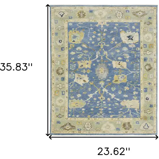 Blue And Green Wool Oriental Hand Knotted Area Rug With Fringe Photo 3