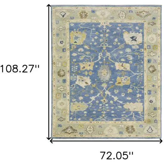 Blue And Green Wool Oriental Hand Knotted Area Rug With Fringe Photo 3