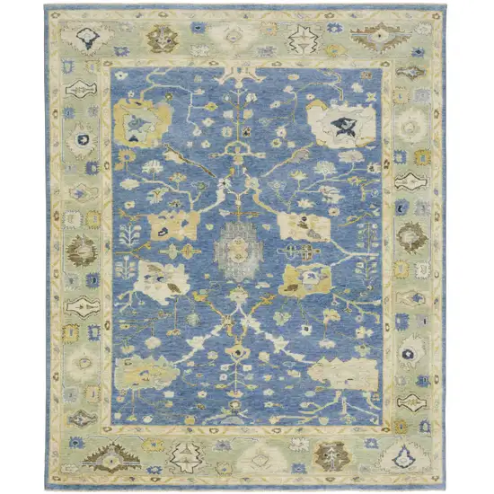 Blue And Green Wool Oriental Hand Knotted Area Rug With Fringe Photo 2