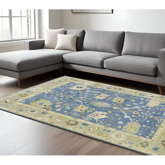 Blue And Green Wool Oriental Hand Knotted Area Rug With Fringe Photo 1