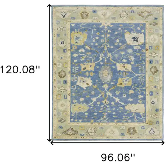 Blue And Green Wool Oriental Hand Knotted Area Rug With Fringe Photo 3