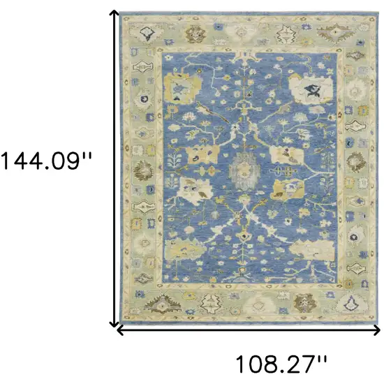 Blue And Green Wool Oriental Hand Knotted Area Rug With Fringe Photo 3