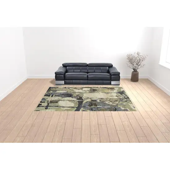 Blue And Grey Abstract Power Loom Stain Resistant Area Rug Photo 2