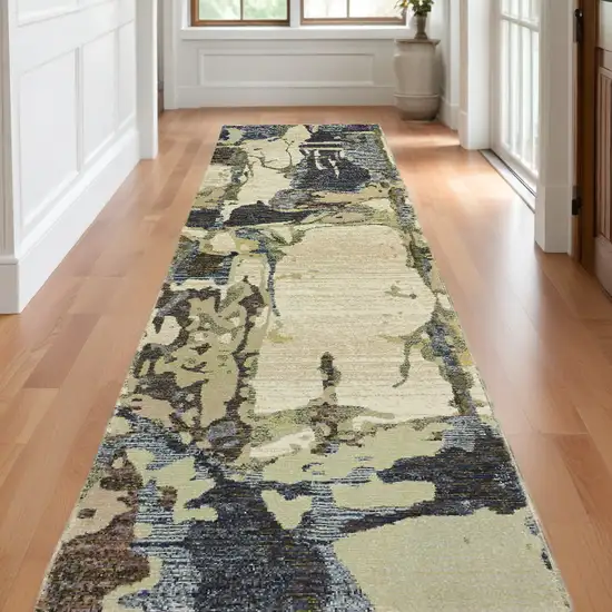 12' Runner Blue and Grey Abstract Power Loom Runner Rug Photo 1